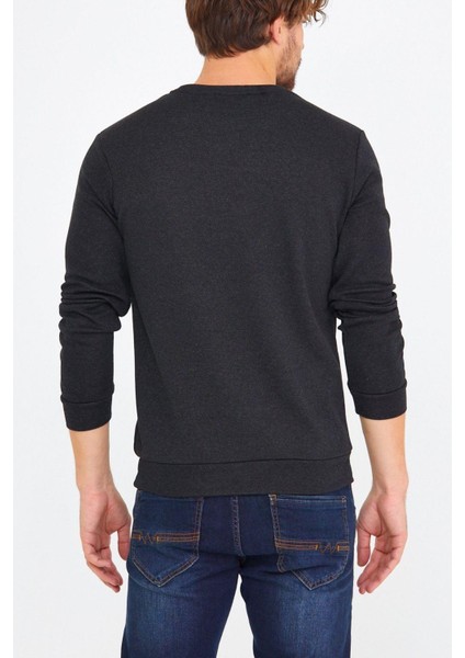 Erkek Bisiklet Yaka Göğüs Nakış Detaylı Siyah Sweatshirt fırsatları