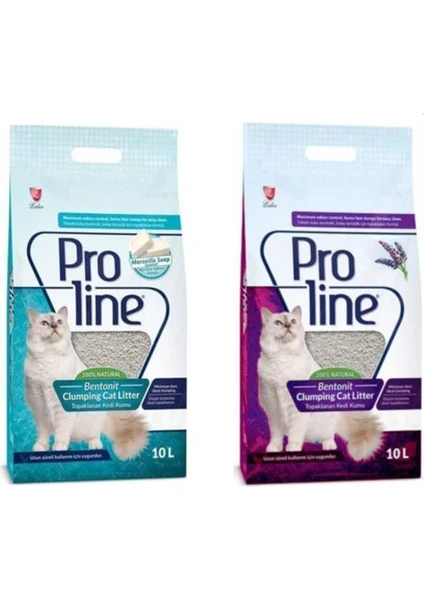 Pro Line Lavanta Kokulu ve Marsilya Sabunlu Bentonit Kedi Kumu 10 lt x  2