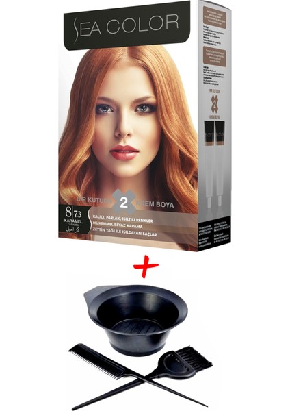 Krem Saç Boyası 8.73 Karamel 2 Tüplü Set + Boyama Seti