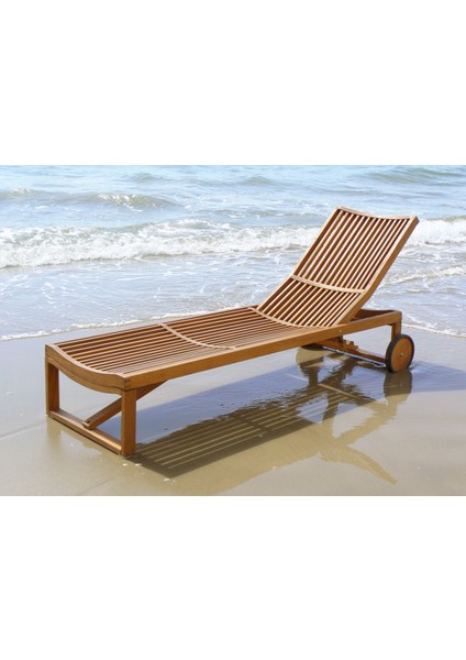 Interbuıld Real Wood Stockholm Şezlong Açık Veranda Ayarlanabilir Şezlong Sandalye Katlanır Uyku Koltuğu Altın Tik