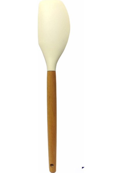 Yanmaz Yapışmaz Ahşap Saplı Lüks Silikon Kepçe , Spatula 2 'li Takım 30 cm