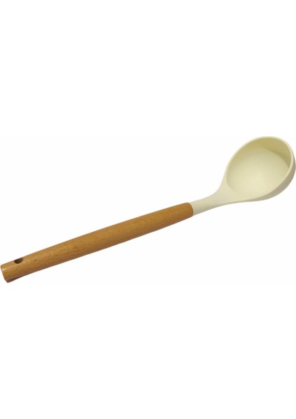 Yanmaz Yapışmaz Ahşap Saplı Lüks Silikon Kepçe , Spatula 2 'li Takım 30 cm