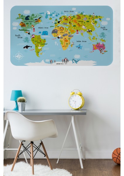 Eğitici Dünya Haritası Dünya Atlası Çocuk ve Bebek Odası Duvar Sticker 3830