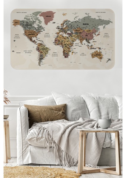 Türkçe Eğitici Ülke ve Başkent Okyanus Detaylı Atlası Dekoratif Dünya Haritası Duvar Sticker 3838