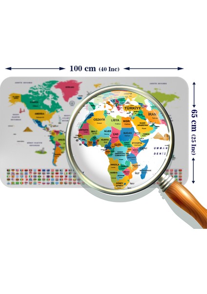Türkçe Ülke Bayrak Lı Eğitici Başkent Detaylı Atlası Dünya Haritası Duvar Sticker 3860 fiyatları
