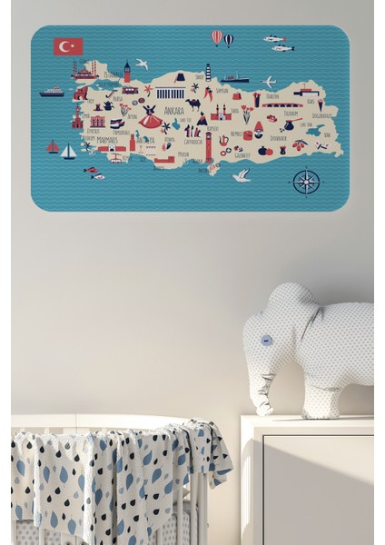 Eğitici ve Öğretici Dekoratif Cocuk Odası Türkiye Haritası Duvar Sticker 3874