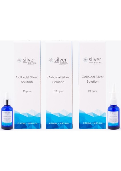 10 + 23 + 23 Ppm 1500ML 3'lü Cam Set + Cam Damlalık ve Cam Nazal Sprey Hydrasense Kolloidal Gümüş Suyu