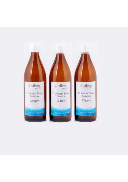 10 + 23 + 23 Ppm 1500ML 3'lü Cam Set + Cam Damlalık ve Cam Nazal Sprey Hydrasense Kolloidal Gümüş Suyu modelleri