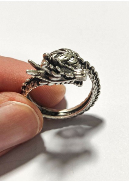 Antik Gümüş Kaplama Ejderha Model Ayarlanabilir Yüzük fırsatları