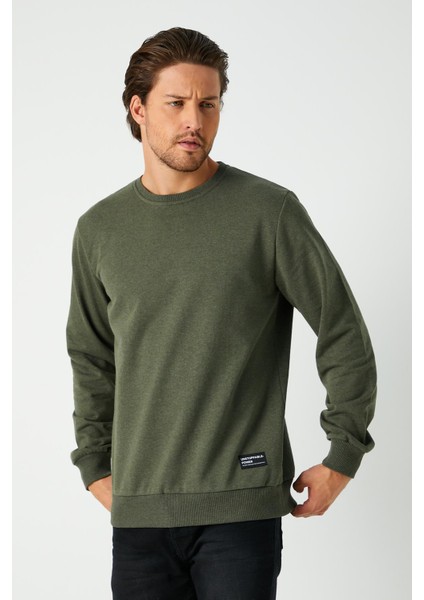 Erkek Haki Basic Bisiklet Yaka Sweatshirt