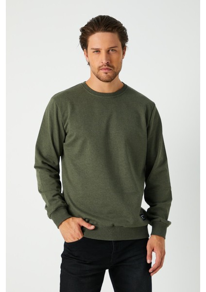 Erkek Haki Basic Bisiklet Yaka Sweatshirt modelleri