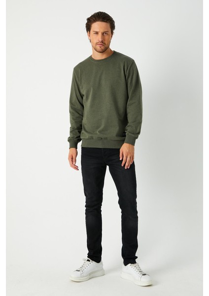 Erkek Haki Basic Bisiklet Yaka Sweatshirt fırsatları