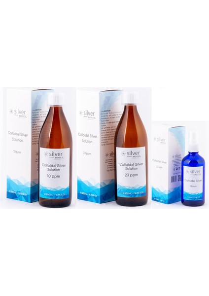 10 Ppm 500 ml + 23 Ppm 500 ml + 23 Ppm 100 ml Sprey Cam Şişe Set Hydrasense Kolloidal Gümüş Suyu