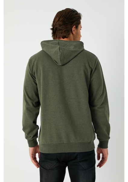 Haki Erkek Kapüşonlu Kanguru Cepli Sweatshirt
