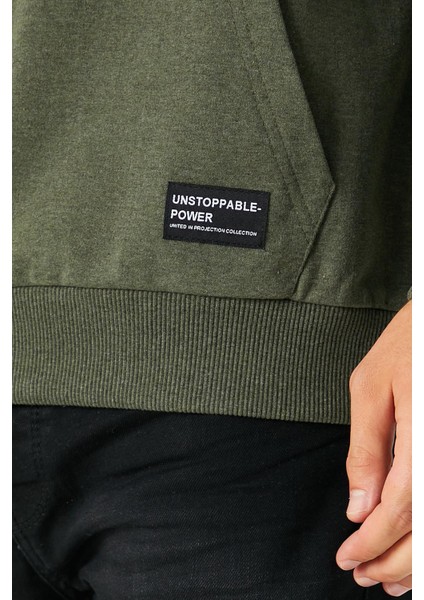 Haki Erkek Kapüşonlu Kanguru Cepli Sweatshirt