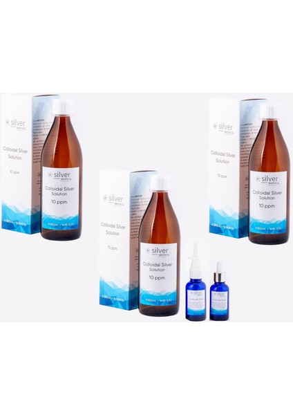 10 Ppm 1500 ml Cam Şişe + Cam Damlalık ve Cam Nazal Sprey Hydrasense Kolloidal Gümüş Suyu