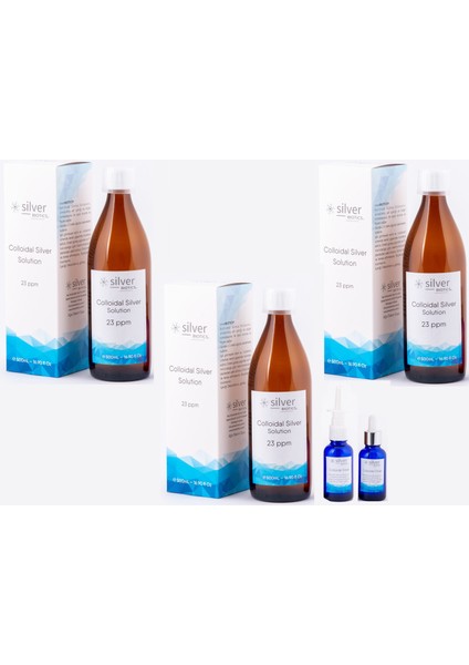 23 Ppm 1500 ml Cam Şişe + Cam Damlalık ve Cam Nazal Sprey Hydrasense Kolloidal Gümüş Suyu