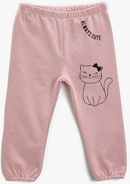 Kedi Baskılı Eşofman Altı Beli Lastikli