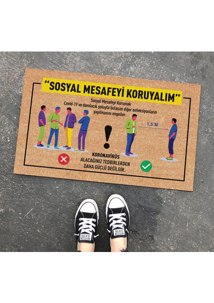 Sosyal Mesafe Uyarı Kapı Önü ve Ev Içi Paspas