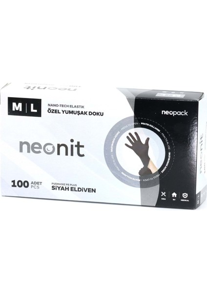 Hibrit Siyah Eldiven Orta Büyük M-L 100'lü