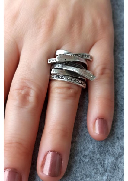 Antik Gümüş Kaplama Özel Şekilli El Yapımı Ayarlanabilir Yüzük fiyatları