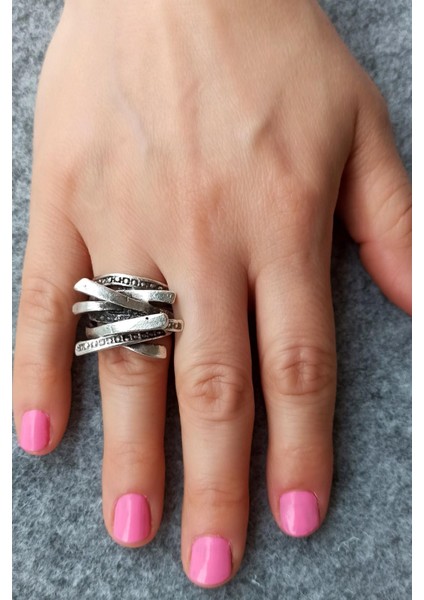 Antik Gümüş Kaplama Özel Şekilli El Yapımı Ayarlanabilir Yüzük modelleri