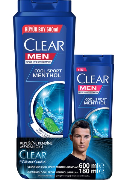 Men Cool Sport Menthol Şampuan 600 ML + Clear Men Cool Sport Menthol Şampuan 180 ML 2'li Set