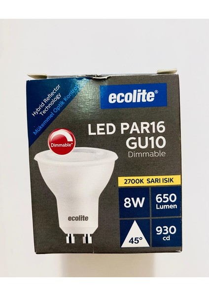 PAR16 GU10 2700K Sarı Işık 8W 650 Lumen Dim Edilebilir LED Ampül 5 Adet