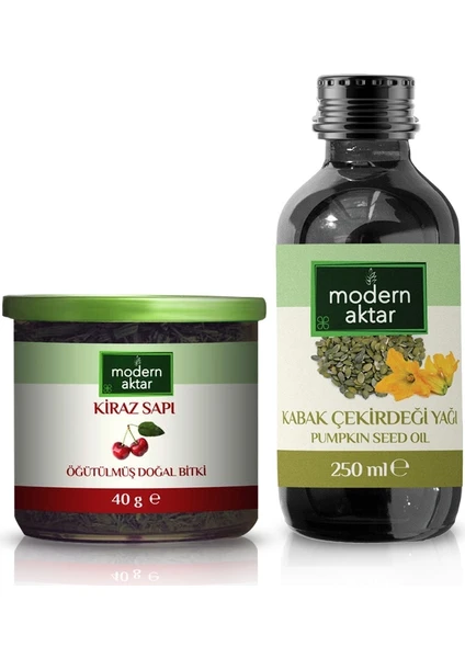 Modern Aktar Kiraz Sapı 40 gr + Kabak Çekirdeği Yağı 250 ml 2'li Set