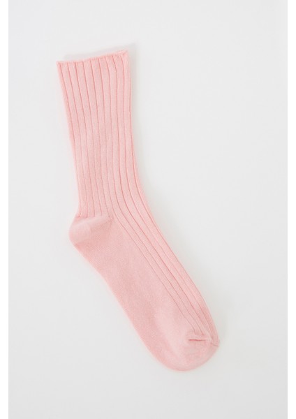 Pembe Uzun Fitilli Çorap