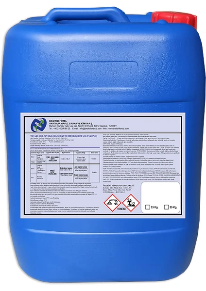 Anatolia Pool Sıvı Klor 25 kg (Sodyum Hipoklorit - Liquid Chlorine)