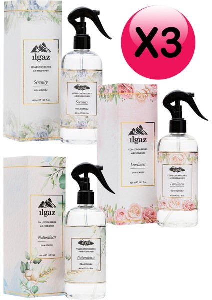 Collection 3'lü Oda Kokusu Seti Freshener Liveliness + Naturalness + Serenity 400 ml Oda Parfümü