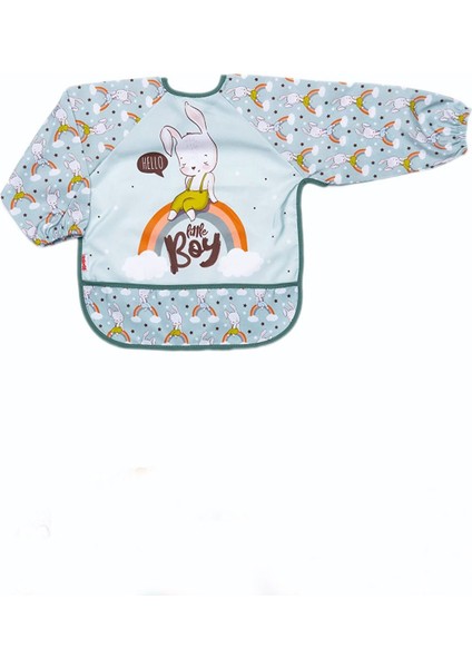 Mai Perla Little Boy Tavşan Desenli Uzun Kollu Unisex Bebek Mama Önlüğü (Sıvı Gecirmez) 0-3 Yaş