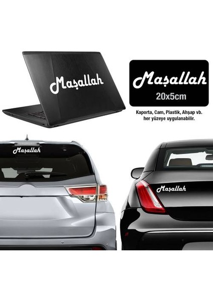 Beyaz Masallah Yazısı Sticker Araç Oto Araba Etiket, Sticker, Çıkartma Aksesuar Arma