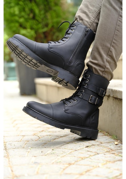 Falcn Benny Çift Tokalı Kemerli Bot Siyah Deri Malzeme ile Rahat Kullanım 42 Numara modelleri