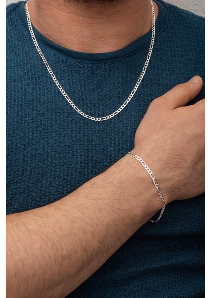 925 Ayar Gümüş Erkek Figaro 55 cm Zincir Kolye Bileklik 21CM Set DBSE-SLVR0028 fiyatları