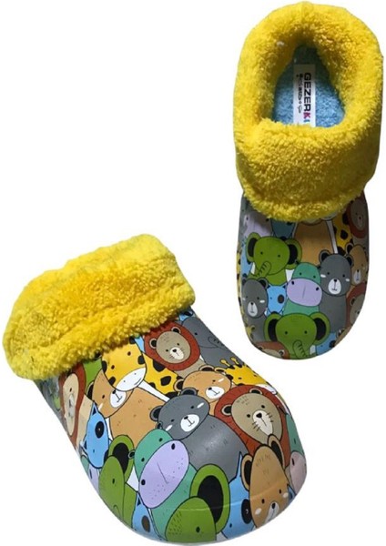 Altın Adım Çocuk Eva Kaydırmaz Meyve Desenli Içi Kürklü Kışlık Yıkanabilir Terlik Panduf