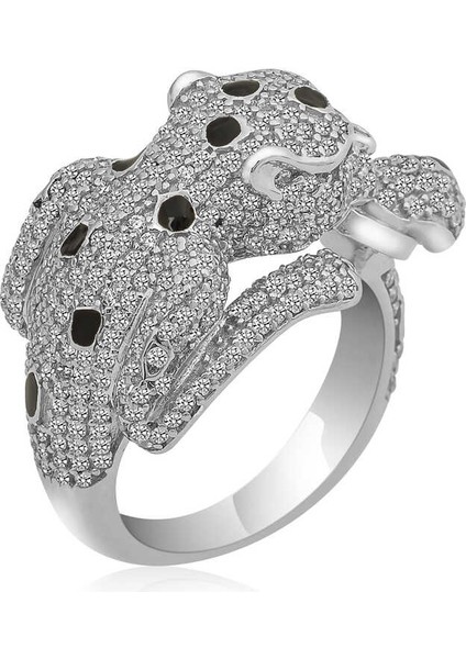 Gümüş Kaplan Figürlü Bayan Yüzük modelleri