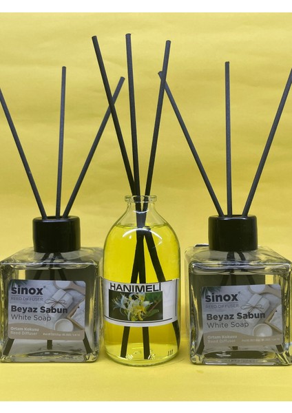Kadife Bambu Çubuklu 2'li Beyaz Sabun 1 Hanımeli Ofis Oda ve Banyo Kokusu