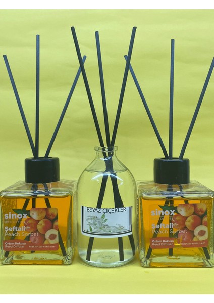 Kadife Bambu Çubuklu 2'li Şeftali 1 Beyaz Çiçek Ofis Oda ve Banyo Kokusu
