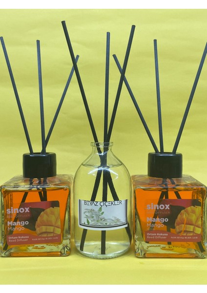 Kadife Bambu Çubuklu 2'li Mango 1 Beyaz Çiçek Ofis Oda ve Banyo Kokusu