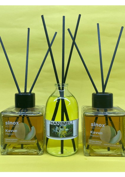 Kadife Bambu Çubuklu 2'li Kavun 1 Hanımeli Ofis Oda ve Banyo Kokusu
