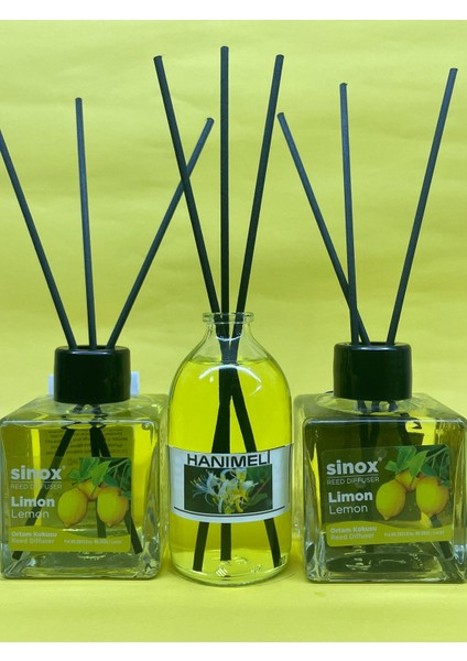 Kadife Bambu Çubuklu 2'li Limon 1 Hanımeli Ofis Oda ve Banyo Kokusu