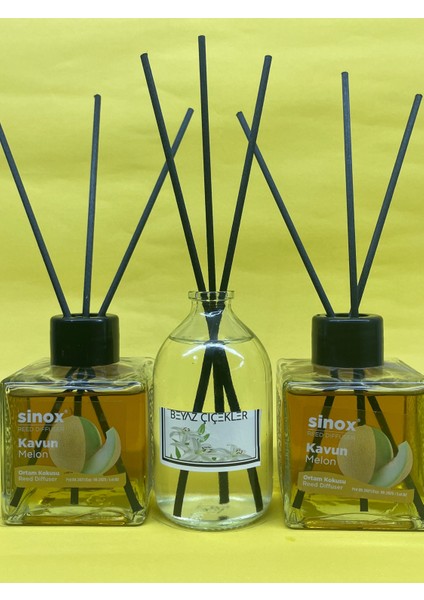 Kadife Bambu Çubuklu 2'li Kavun 1 Beyaz Çiçek Ofis Oda ve Banyo Kokusu