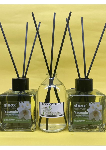 Kadife Bambu Çubuklu 2'li Yasemin 1 Beyaz Çiçek Ofis Oda ve Banyo Kokusu