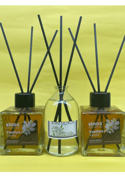 Kadife Bambu Çubuklu 2'li Vanilya 1 Beyaz Çiçek Ofis Oda ve Banyo Kokusu