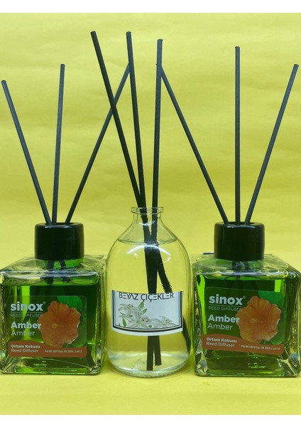 Kadife Bambu Çubuklu 2'li Amber 1 Beyaz Çiçek Ofis Oda ve Banyo Kokusu