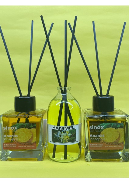 Kadife Bambu Çubuklu 2'li Ananas 1 Hanımeli Ofis Oda ve Banyo Kokusu