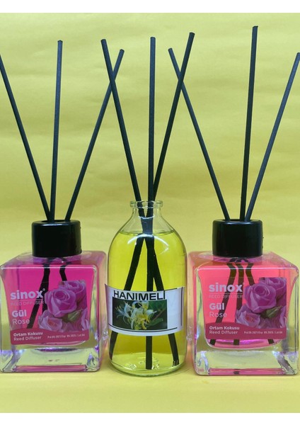 Kadife Bambu Çubuklu 2'li Gül 1 Hanımeli Ofis Oda ve Banyo Kokusu