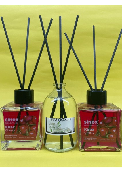 Kadife Bambu Çubuklu 2'li Kiraz 1 Beyaz Çiçek Ofis Oda ve Banyo Kokusu